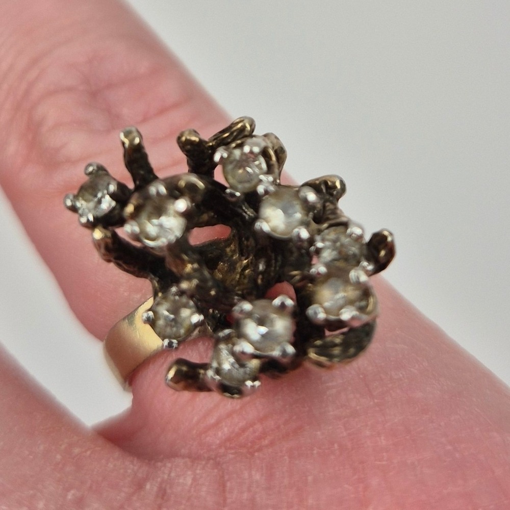 Sterling Silver Antler Ring Spinel Stones Artist Signed Size‎ 6 6.3g Nature